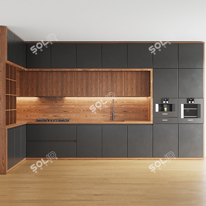 Modern L-Shaped Kitchen Design Kit 3D model image 1