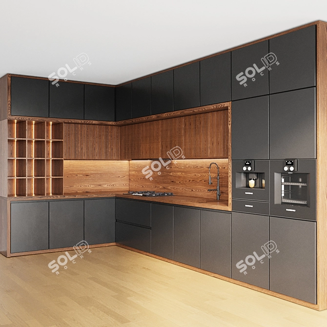 Modern L-Shaped Kitchen Design Kit 3D model image 3