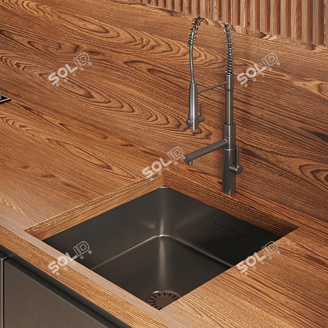 Modern L-Shaped Kitchen Design Kit 3D model image 5