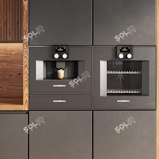 Modern L-Shaped Kitchen Design Kit 3D model image 6