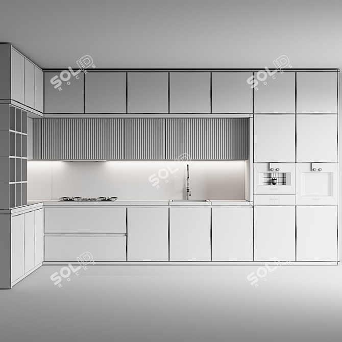 Modern L-Shaped Kitchen Design Kit 3D model image 7