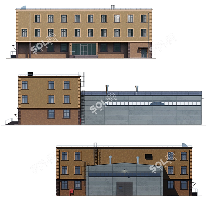 Industrial Building Model Kit 3D model image 3