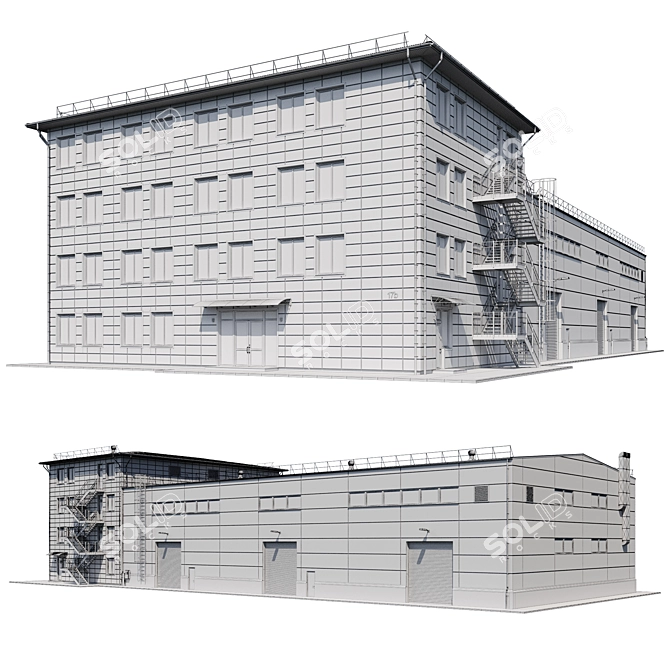 Industrial Building Model Kit 3D model image 2