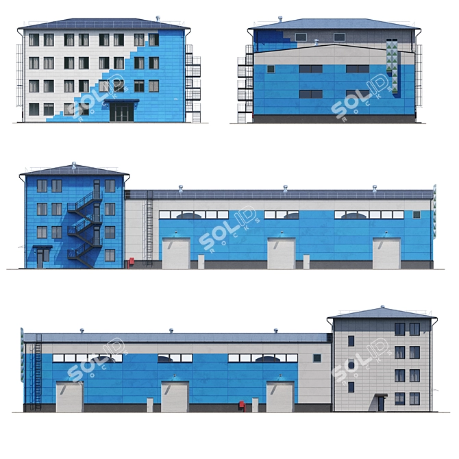 Industrial Building Model Kit 3D model image 3