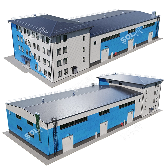 Industrial Building Model Kit 3D model image 4