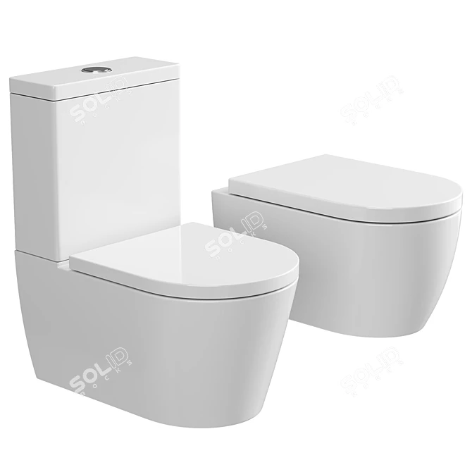 Modern Dual Flush Toilet Set 3D model image 1