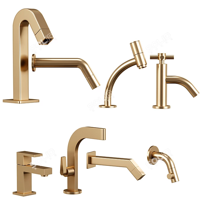 Elegant Chrome Bathroom Faucet Set 3D model image 3