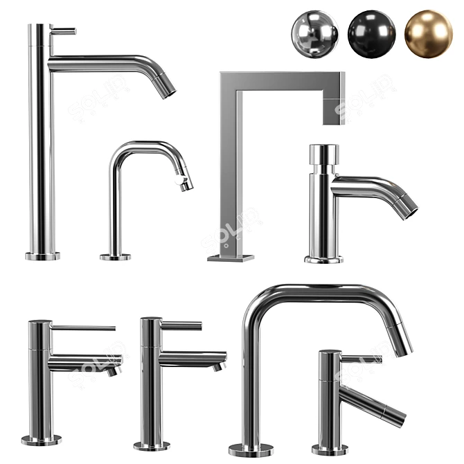 Modern Faucet Set Collection - Chrome & Matte Black 3D model image 1