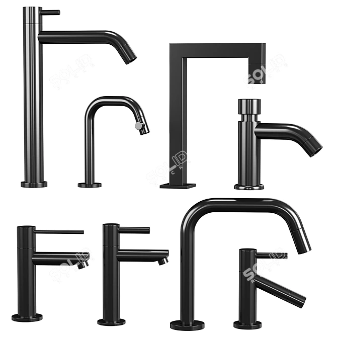 Modern Faucet Set Collection - Chrome & Matte Black 3D model image 2