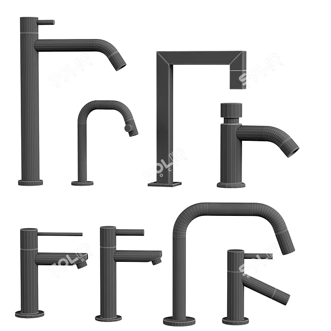 Modern Faucet Set Collection - Chrome & Matte Black 3D model image 4