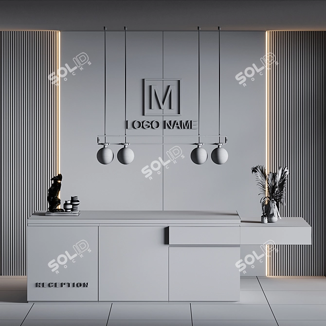 Modern 3D Reception Desk Model 3D model image 6