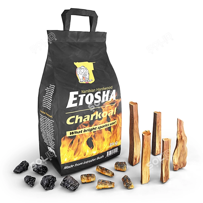 Portable Bundle: Paper Bag, Firewood, Charcoal 3D model image 1