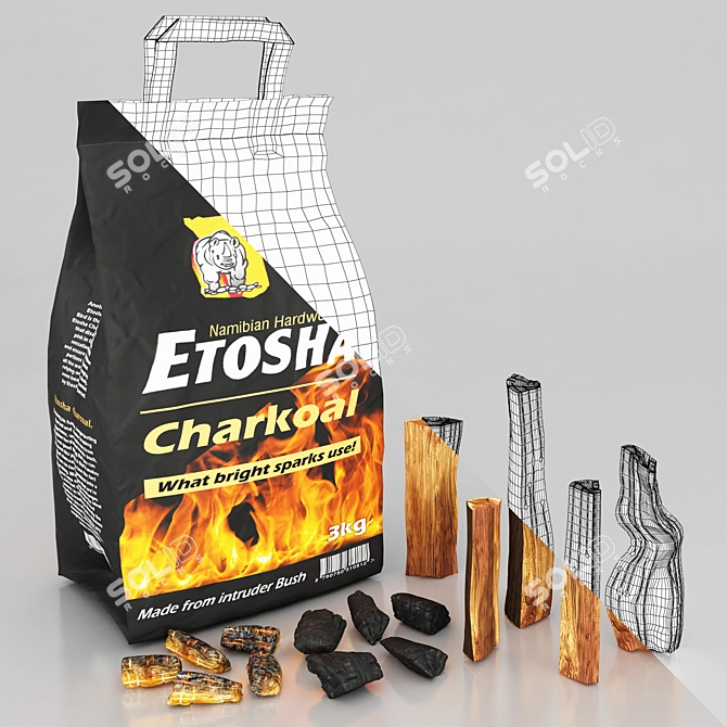 Portable Bundle: Paper Bag, Firewood, Charcoal 3D model image 3