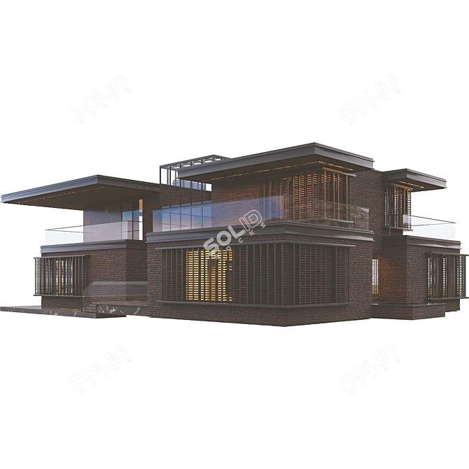 Modern Brick Villa VRAY CORONA 3D model image 9