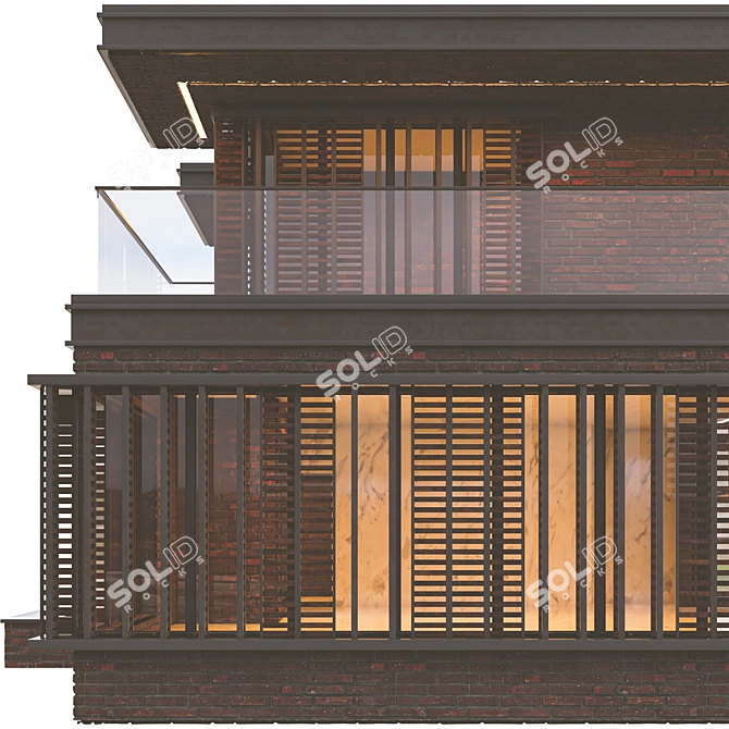 Modern Brick Villa VRAY CORONA 3D model image 10