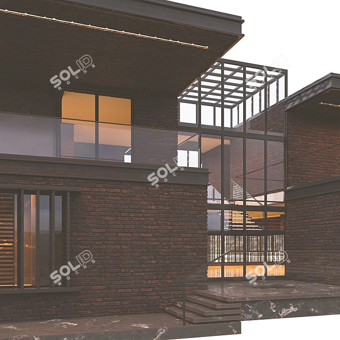 Modern Brick Villa VRAY CORONA 3D model image 11