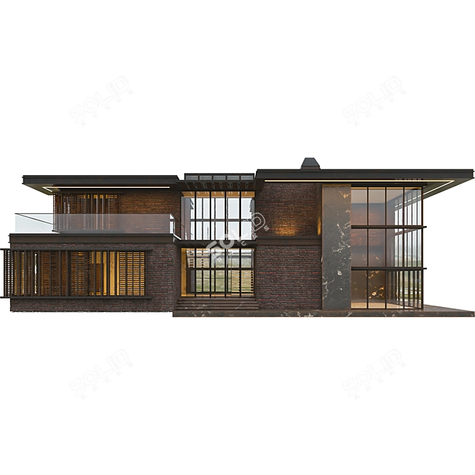 Modern Brick Villa VRAY CORONA 3D model image 1