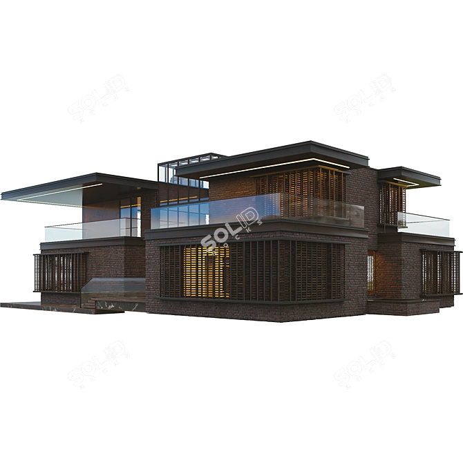 Modern Brick Villa VRAY CORONA 3D model image 3