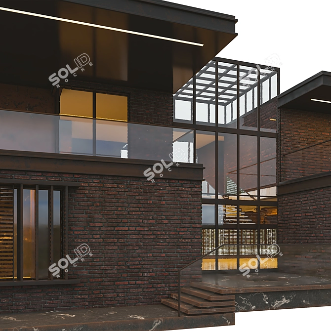 Modern Brick Villa VRAY CORONA 3D model image 4