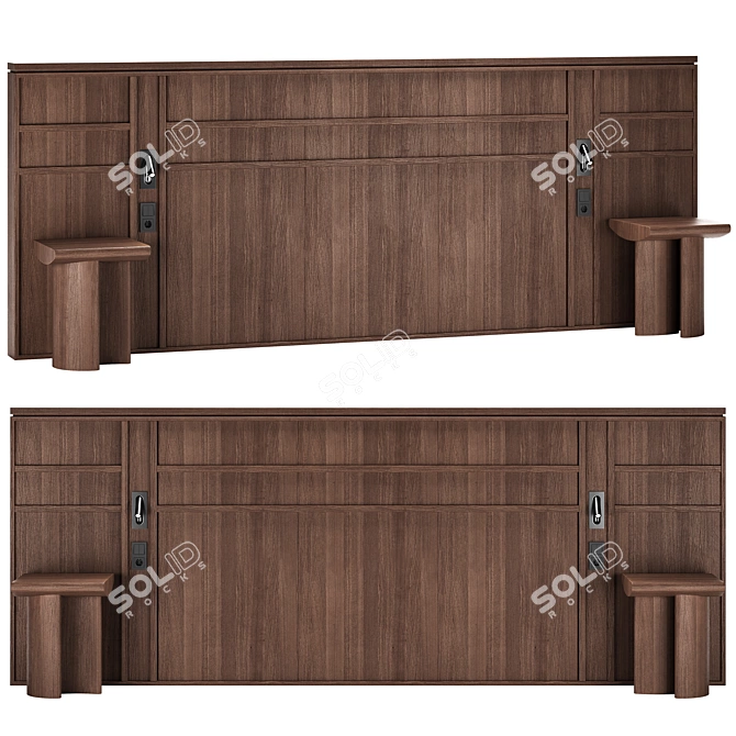 Modern Wooden Headboard Nightstands Combo 3D model image 1