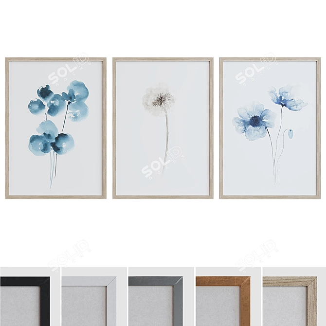 Modern Plant Abstract Picture Frame Set 3D model image 1