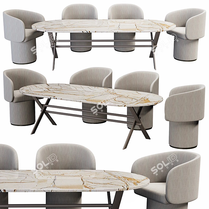 Modern Italian Sofa Set Furniture 3D model image 1