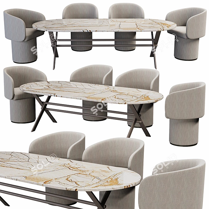 Modern Italian Sofa Set Furniture 3D model image 2