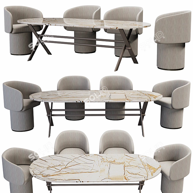 Modern Italian Sofa Set Furniture 3D model image 5