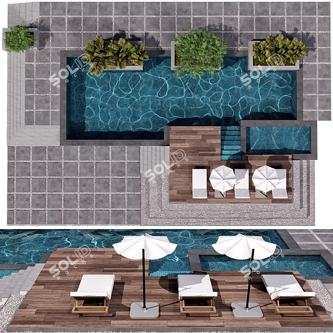 Modern 3D Swimming Pool Model 3D model image 2