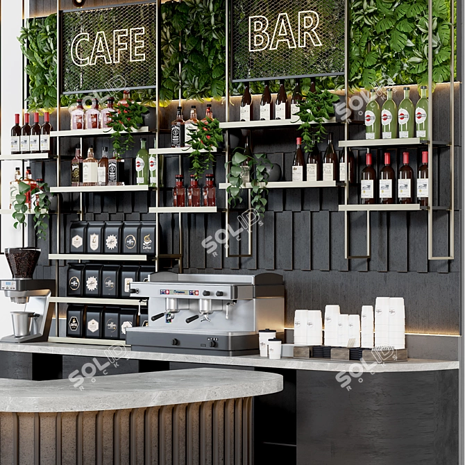 Loft Style Cafe Bar Design 3D model image 2