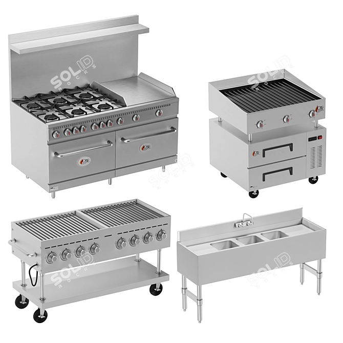 Restaurant Kitchen Equipment Bundle 3D model image 1