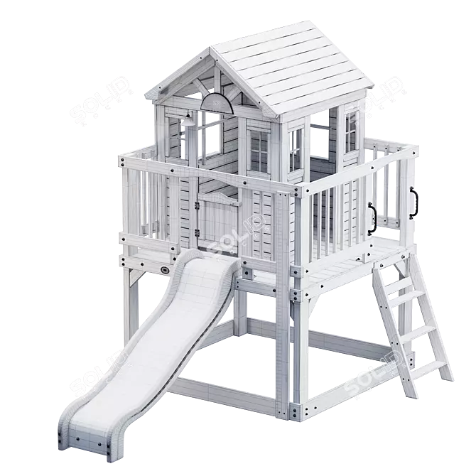 Rustic Charm Wood Playhouse 3D model image 9