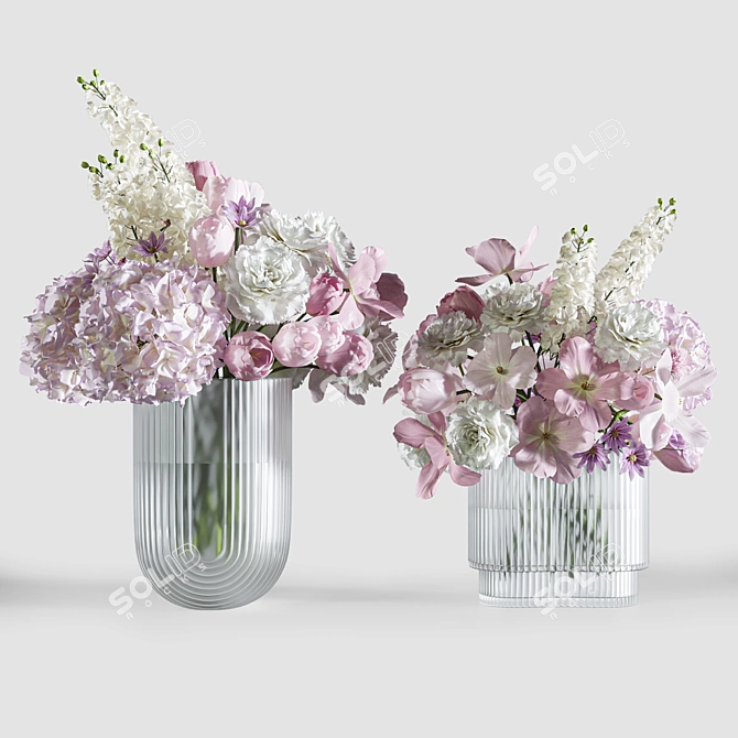 Pink Flower Set Bouquet Decor 3D model image 1