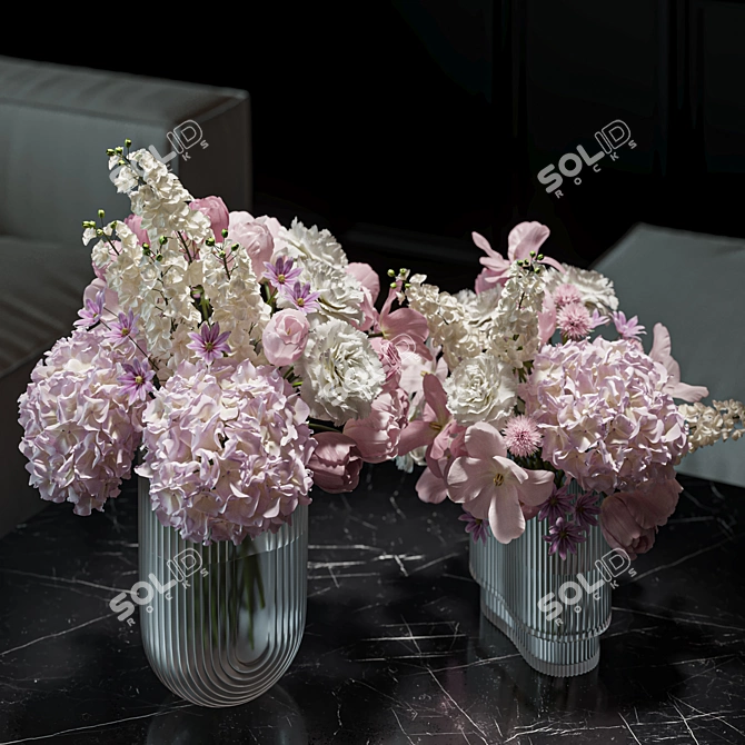 Pink Flower Set Bouquet Decor 3D model image 2