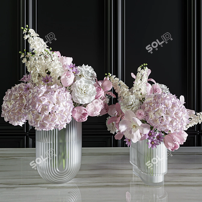 Pink Flower Set Bouquet Decor 3D model image 3