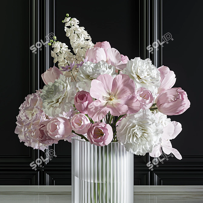 Pink Flower Set Bouquet Decor 3D model image 4