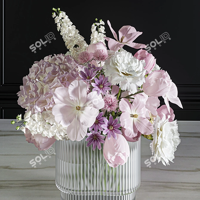 Pink Flower Set Bouquet Decor 3D model image 5