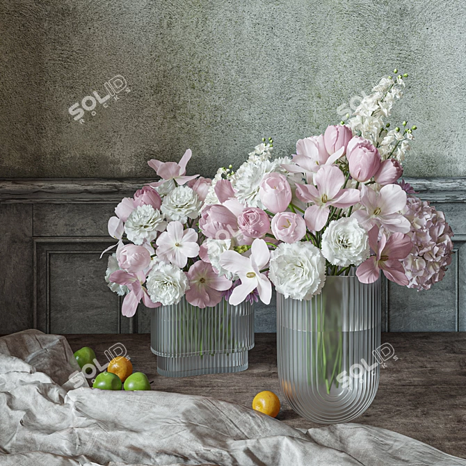 Pink Flower Set Bouquet Decor 3D model image 6