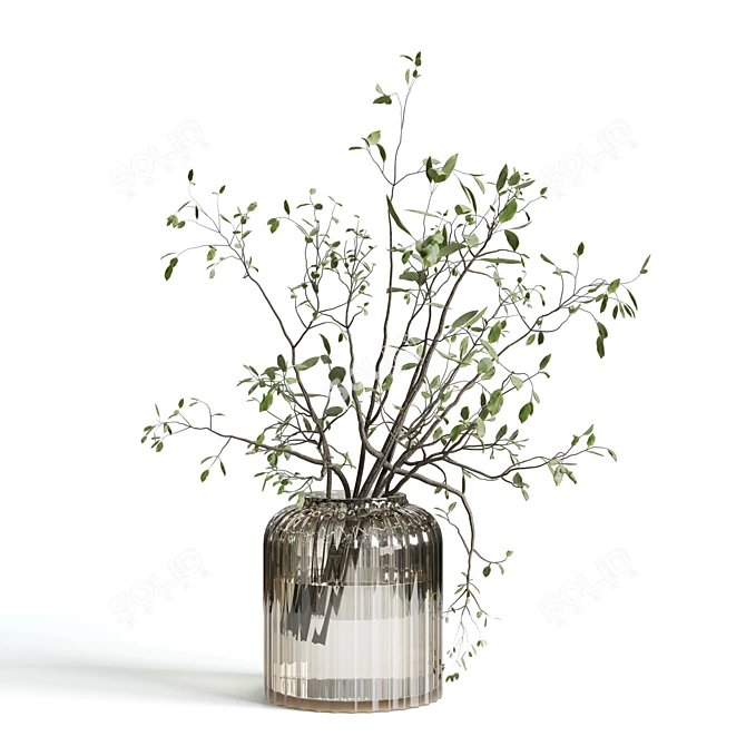 White Branches in Glass Vase 3D model image 1