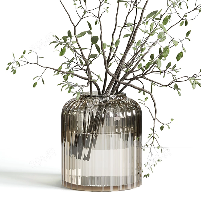 White Branches in Glass Vase 3D model image 2