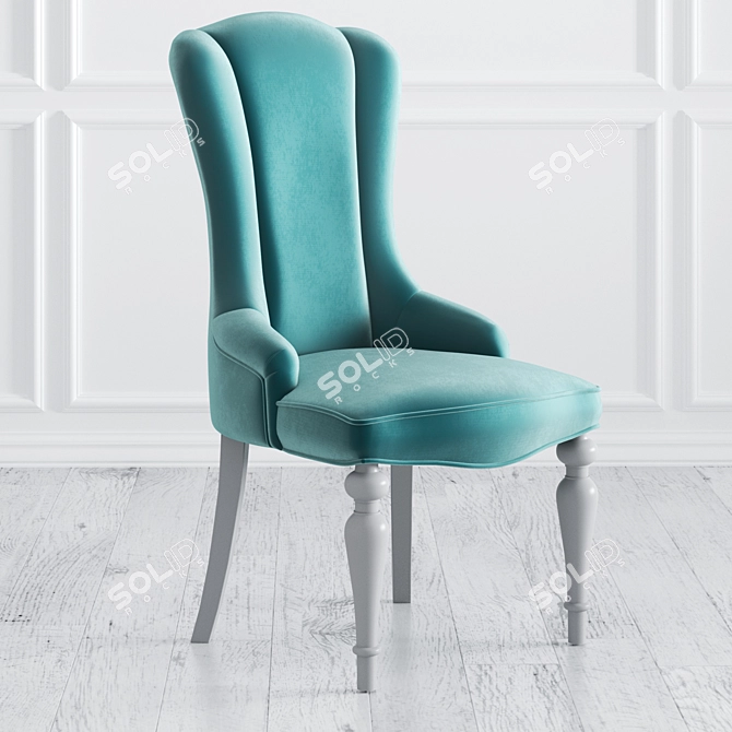  Floral Velvet Wooden Chair - Collection Piece 3D model image 1