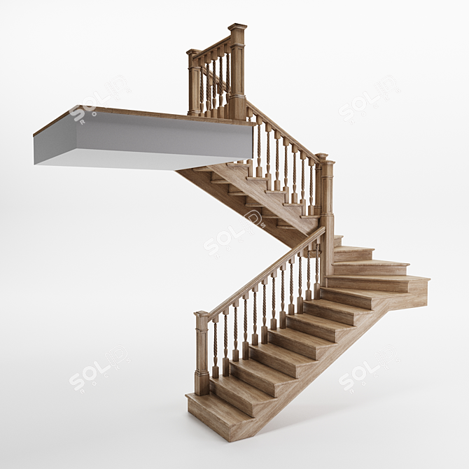 Wooden Spiral Staircase - Two-Flight 3D model image 3