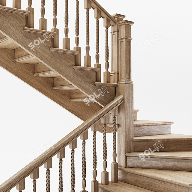 Wooden Spiral Staircase - Two-Flight 3D model image 4