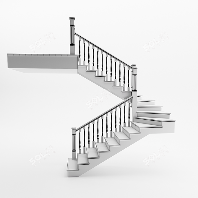 Wooden Spiral Staircase - Two-Flight 3D model image 6