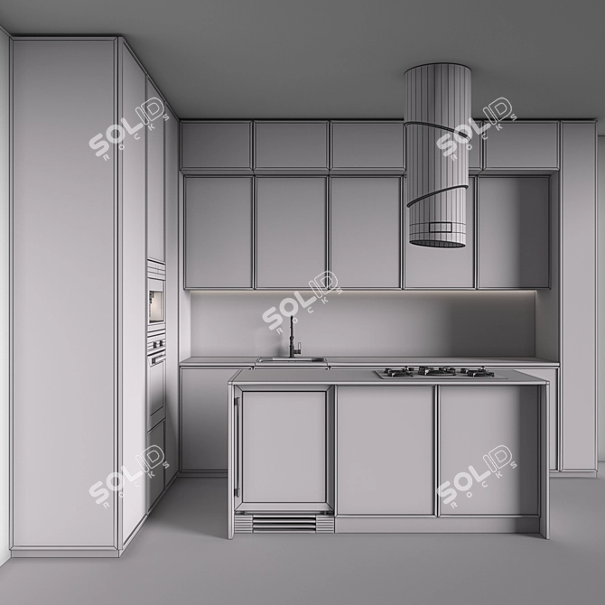 Neoclassic Corner Kitchen Set 3D model image 5