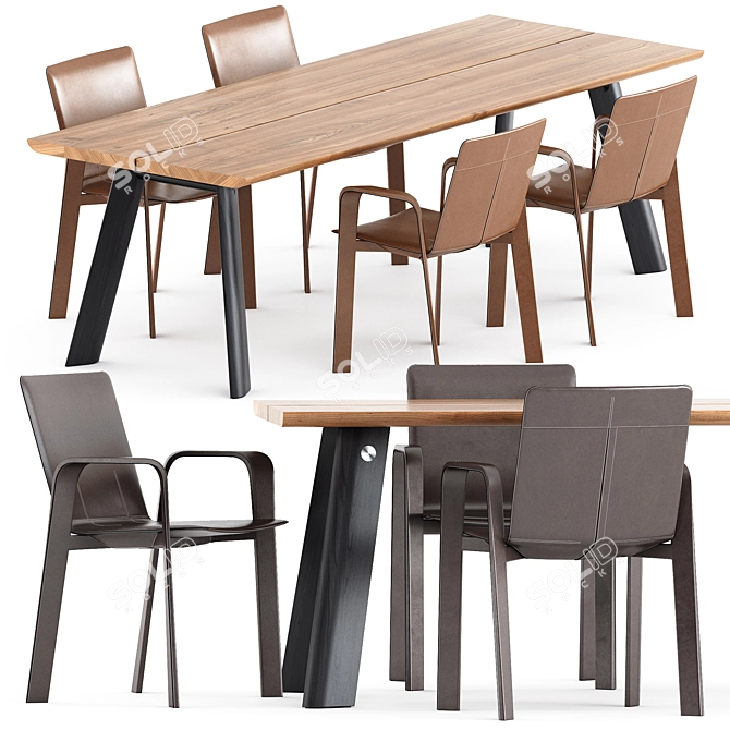 Elegant Hermes Chaise & P68 Table 3D model image 1