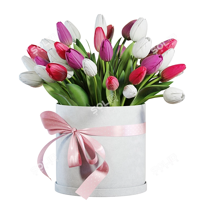 Pink & White Tulips Bouquet 3D 3D model image 1