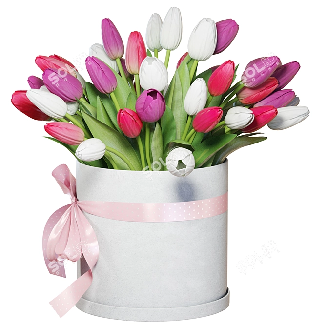 Pink & White Tulips Bouquet 3D 3D model image 3