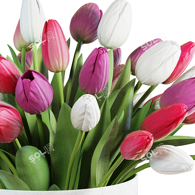 Pink & White Tulips Bouquet 3D 3D model image 5