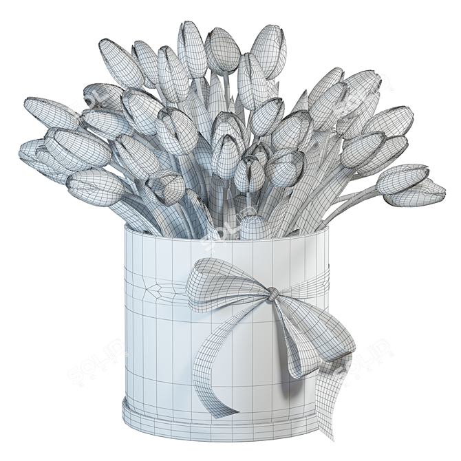 Pink & White Tulips Bouquet 3D 3D model image 7